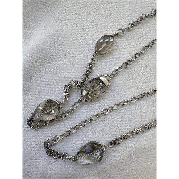 Chicos Pewter Bead Silver Tone 18" Long Rope Link Chain Statement Necklace NEW - Picture 9 of 12